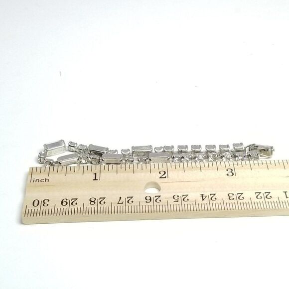 Vintage Kramer Mixed Shape Rhinestone Bracelet, Silver Tone Bangle, Estate - Picture 5 of 6